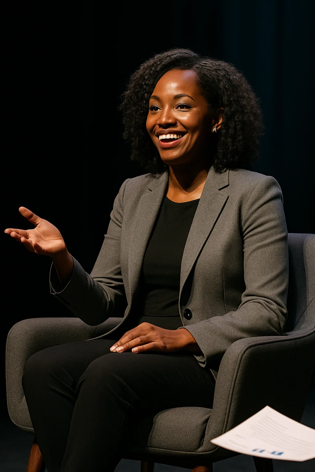 Female black business ower successful executive Black woman executive talking about her edge